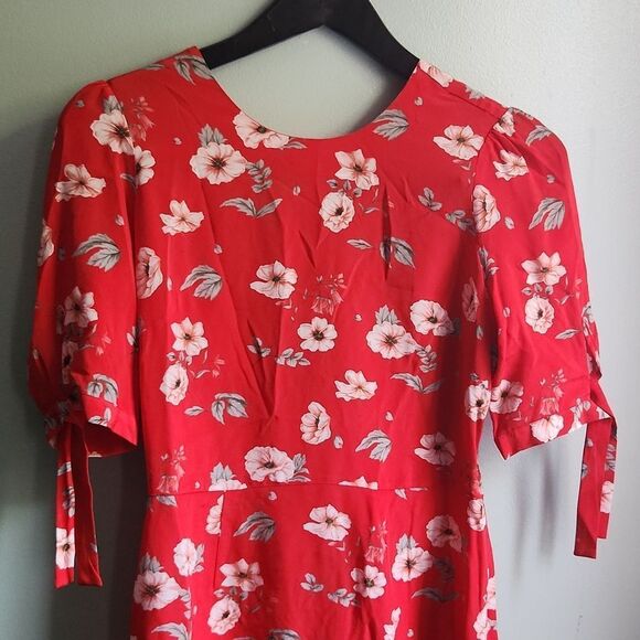 NWOT INTERMIX Cleo Red floral silk mini dress - Picture 4 of 9